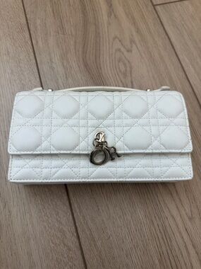 Dior White Quilted Shoulder Bag with Signature Charms